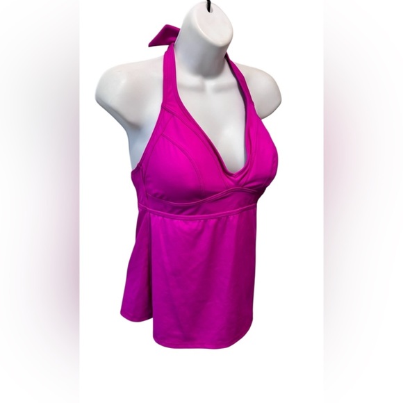 Title Nine Set It Forget It Tankini Top Sz L Raspberry ANEMONE Halter Style - Picture 2 of 4